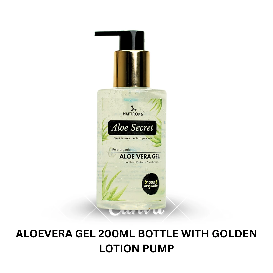 ALOEVERA GEL 200ML EMPTY BOTTLE PET BOTTLE WITH BLACK GOLDEN LOTION PUMP 500 QTY